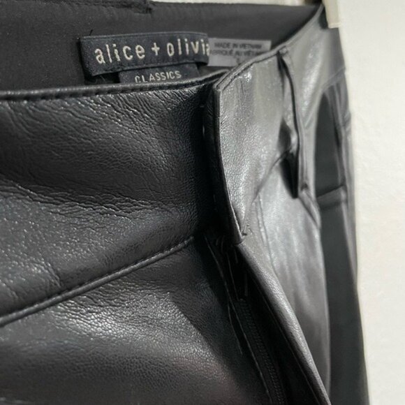 Alice + Olivia Vegan Leather Wide Leg Pants Black Chic Baggy Low Rise Designer - Picture 7 of 12